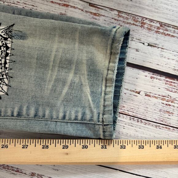 SERENEDE Bandana Patch Distressed Jeans Men’s 42 Tapered Light Wash Streetwear - Picture 15 of 15